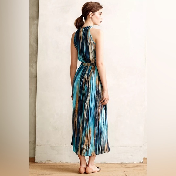 Anthropologie Paper Crown Women’s Blue and Brown Midi Dress Size 2 - Picture 4 of 16